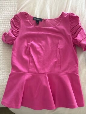 INC International Concepts Hot Pink Peplum Top with Ruched Sleeves